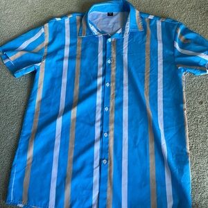 Blue, Tan, White Striped Shirt